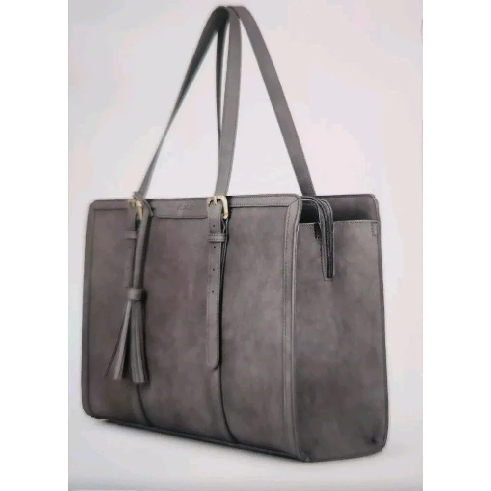 Laptop Bag Briefcase For Women Work Tote Leather Purse Gray Lots Of Pockets - Picture 5 of 16